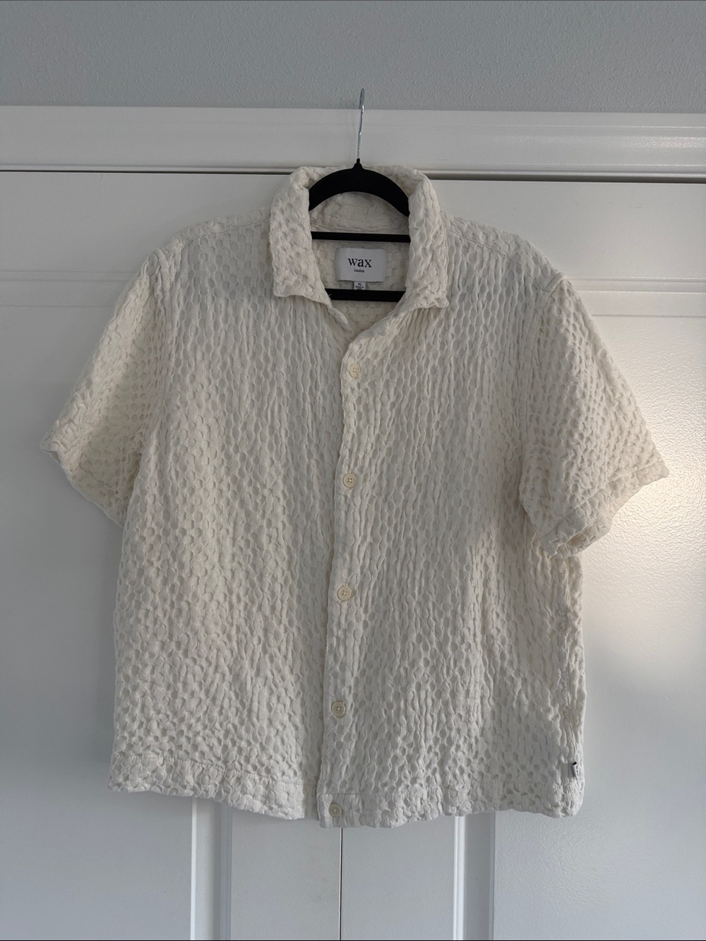 Wax Cream White 100% Cotton Short Sleeve Button-Down Shirt- XL